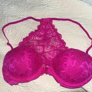 Victoria Secret Women’s Hot Pink Bralette Razor Back Size 32B Padded Lace‎
